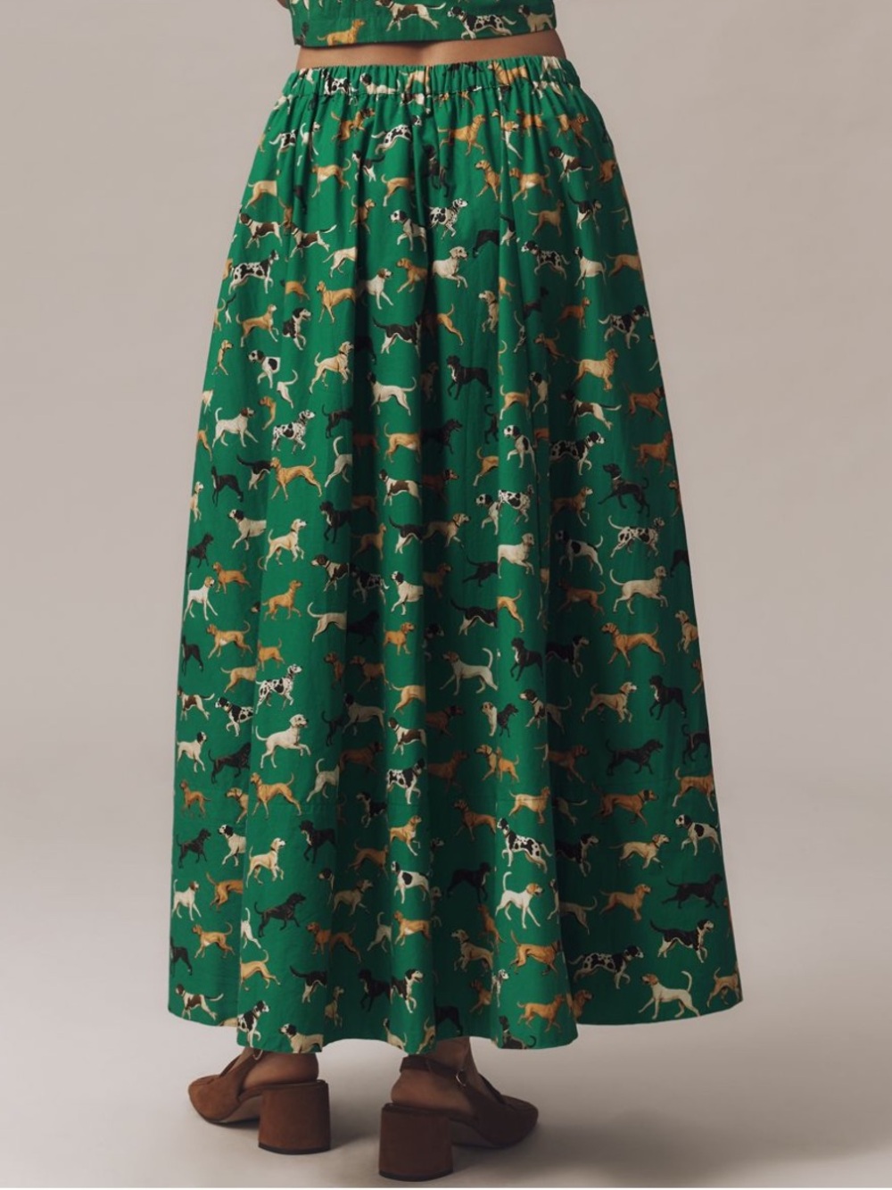 Anthropologie The Jacie Poplin Maxi Skirt by Maeve in Green Dog Print w/pockets! - Picture 2 of 3